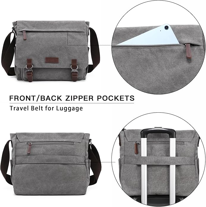 Large Vintage Canvas Messenger Shoulder Bag Travel Crossbody Purse Briefcase Business Bag for 15inch Laptop