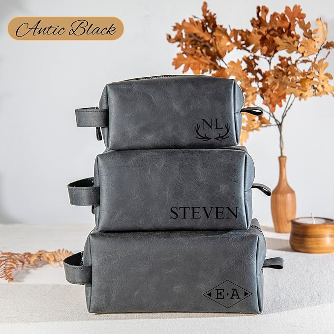 Personalized Hand Crafted Leather Toiletry Bag for Men, Shaving Bags, Travel Pouch, Engraved Monogrammed Leather Dopp Kit, Toiletries, Grandpa, Boyfriend, Groomsmen, Birthday, for Men