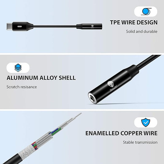 Stouchi USB C to 3.5mm Dongle Adapter, USB C to 3.5mm Headphone Jack Hi-Fi DAC Compatible with Pixel 7/6a/6, iPad Mini 6, Samsung Galaxy S22/S21/S20 Plus Ultra, Note 20/10, 2 Packs-Black