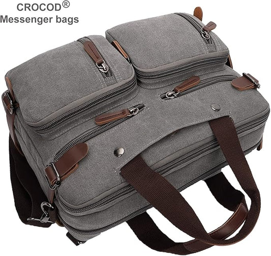 3 in 1 Convertible Laptop Backpack, 17.3 inch Messenger Bag for Men, Multi-Functional Travel Laptop Bag for College Men Women (17.3 Inch, Grey)