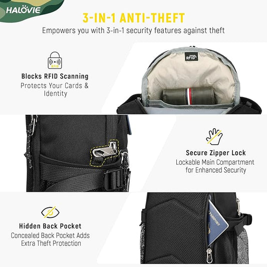 HALOVIE Crossbody Sling Bag Anti Theft Crossbody Backpack RFID Sling Backpack Lightweight Travel Hiking Chest Bag