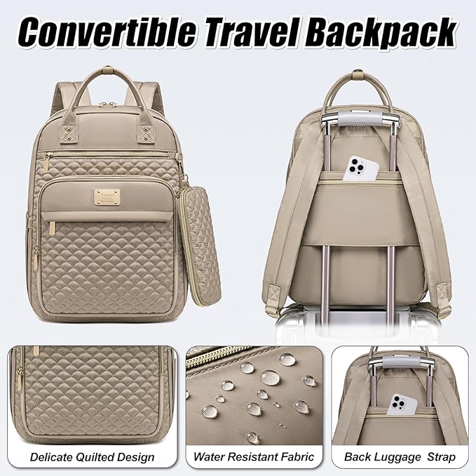 Laptop Backpack for Women,15.6 Inch Laptop Backpack for Work,Waterproof Travel Backpack,College Bookbag with Wallet (Khaki)