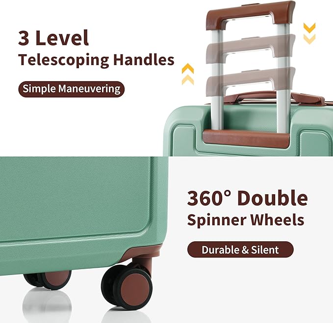 Merax Luggage Sets with Compression Packing Cubes, Hardside Expandable 4 Piece Suitcase Set with Spinner Wheels, Durable Lightweight Luggage with TSA Lock-16+20+24+28,Light Green