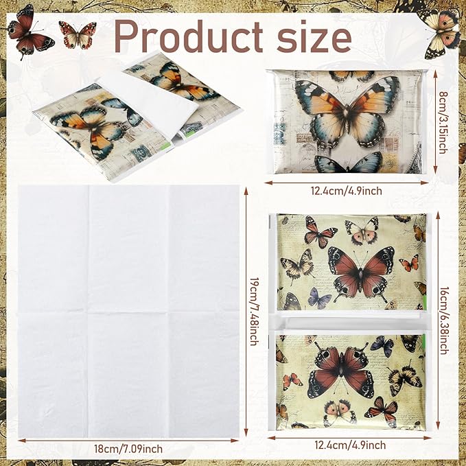 50 Pack Butterfly Pocket Tissues Individual Packs Retro Butterfly Pocket Facial Bulk 3 Ply Wallet Travel Tissues for Summer Wedding Party Supplies