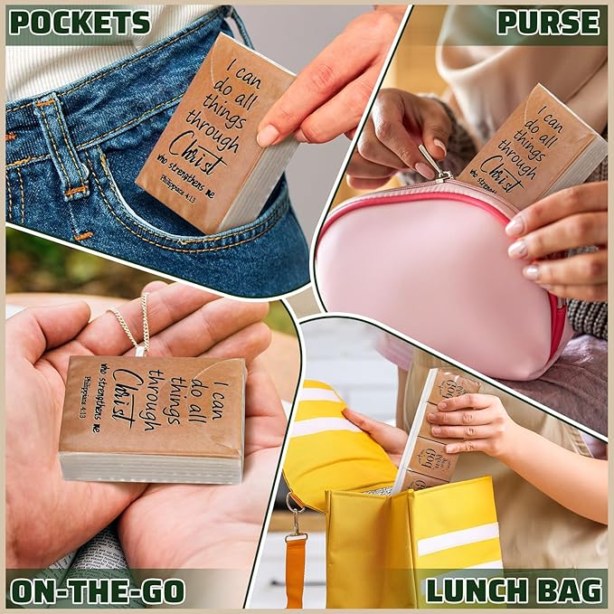 Ctosree 50 Pack Christian Pocket Tissues Bible Verse Travel Packs Bulk 500 Sheet Small Tissues Pocket Packs 3 Ply Mini Travel Size Individual Religious Party Favor