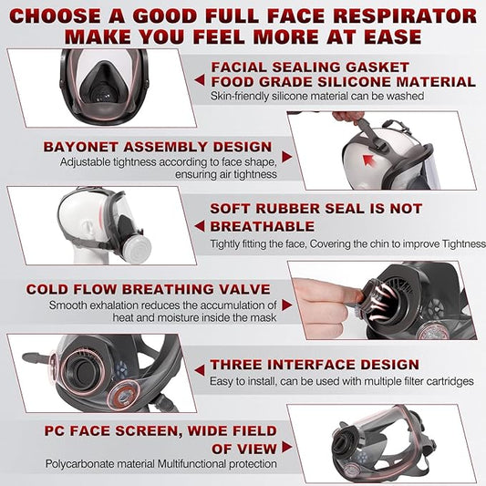 Gas Masks Survival Nuclear and Chemical - Reusable Full Face Respirator Gas Mask with Activated Carbon Filter