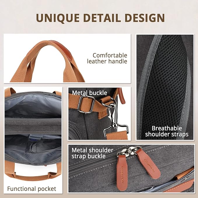 MOLNIA 15.6 inch Laptop Backpack,3 in 1 Briefcases For Men,Laptop Backpack, Messenger Bag,Computer Bags For Men Women, Dark Grey