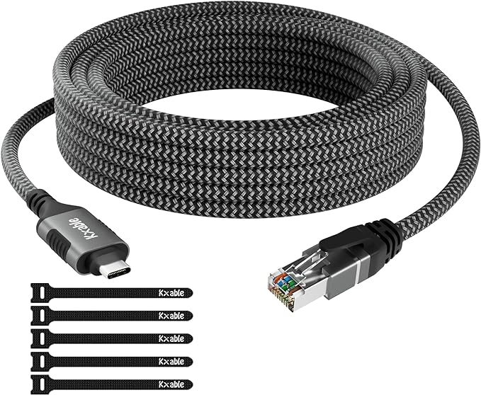 USB C to Ethernet Cable 12FT, Type C to RJ45 Cord, Directly Connected, Gigabit LAN Network, Thunderbolt 3/4 Compatible, for MacBook Pro/Air, iPad Pro, iPhone 15 Series, Galaxy, Smartphone, Laptop, PC