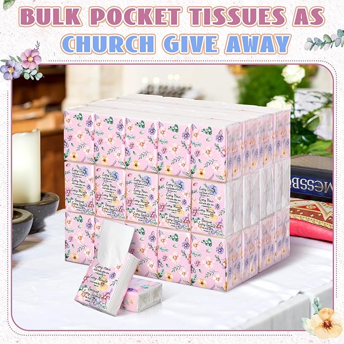 Therwen 100 Pack Pocket Tissues Travel Packs Bulk 1000 Sheet Mini Tissues Bulk 3 Ply Small Travel Size Paper Individual Pocket Size (Floral)