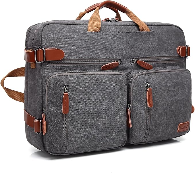 Convertible Backpack Messenger Shoulder Bag Laptop Case Business Briefcase Multi-Functional Travel Handbag Fits 17.3 Inch Laptop for Men/Women (Canvas Dark Grey)