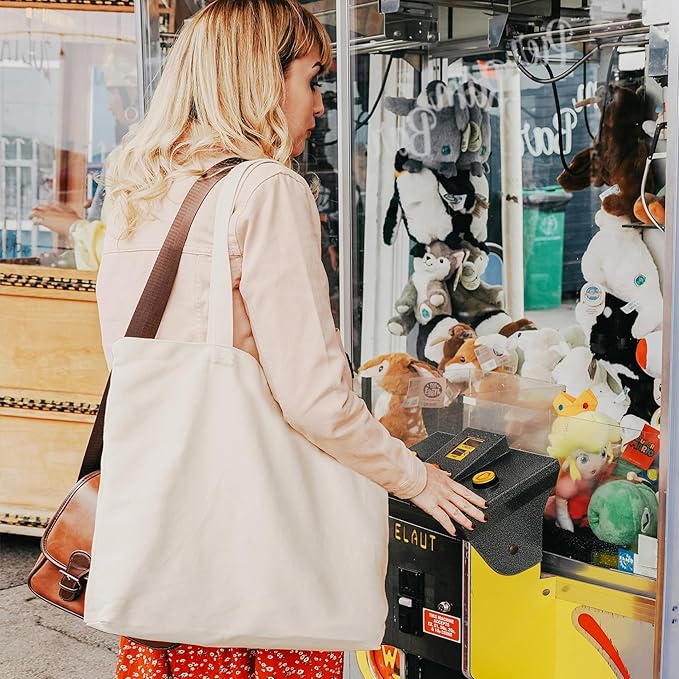 Koolmox Canvas Tote Bags with Zipper, 6-Pack 17x14'' Cotton Tote Bag with Flat Bottom, Reusable Washable Grocery Shopping Bags Plain Totes for Women DIY Art Crafts Painting Embroidery Decoration