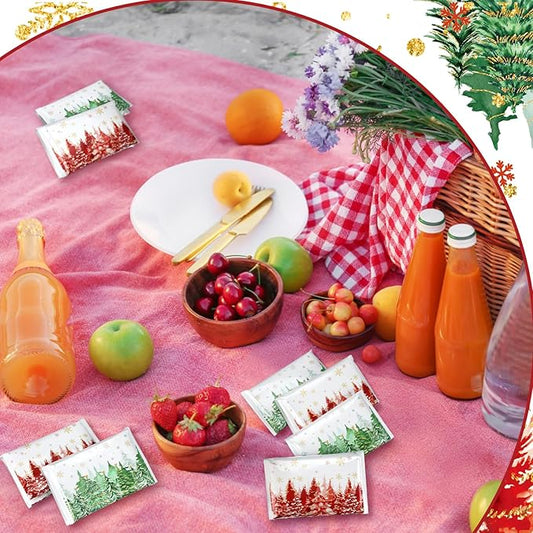 50 Pack Christmas Tree Pocket Tissues Individual Packs Bulk 3 Ply Green and Red Xmas Tree Wallet Travel Facial Tissues for Christmas Party Supplies