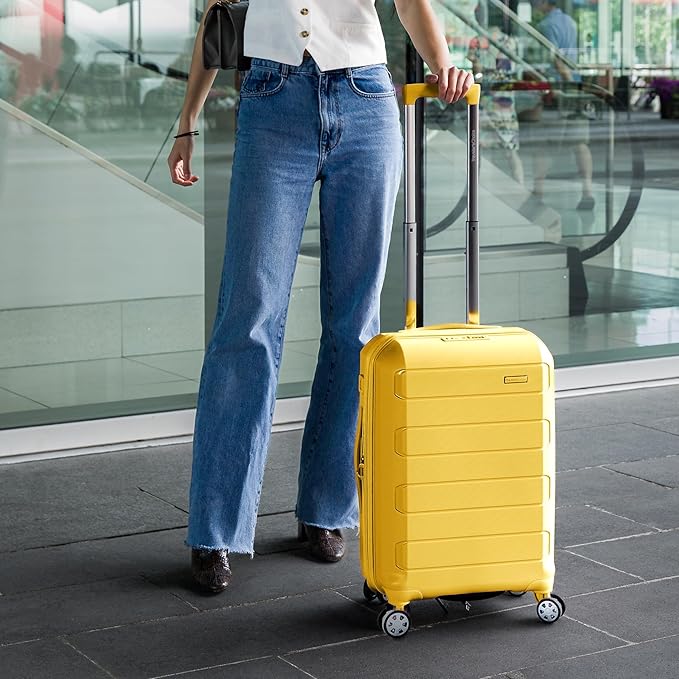 Traveler's Choice Pagosa Indestructible Hardshell Expandable Spinner Luggage, Yellow, 22-Inch Carry-on