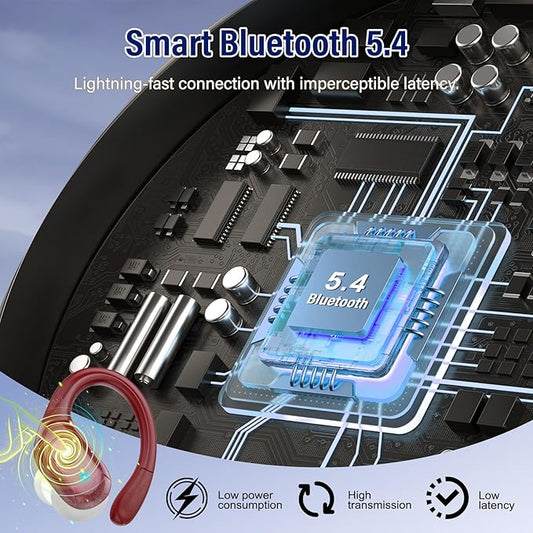 Wireless Earbuds Bluetooth 5.4 Headphones 75H Stereo Deep Bass Sports Over Ear Buds with Earhooks, LED Display Bluetooth Earbuds with 4 ENC Mic, IP7 Waterproof Earphone for Running, Red