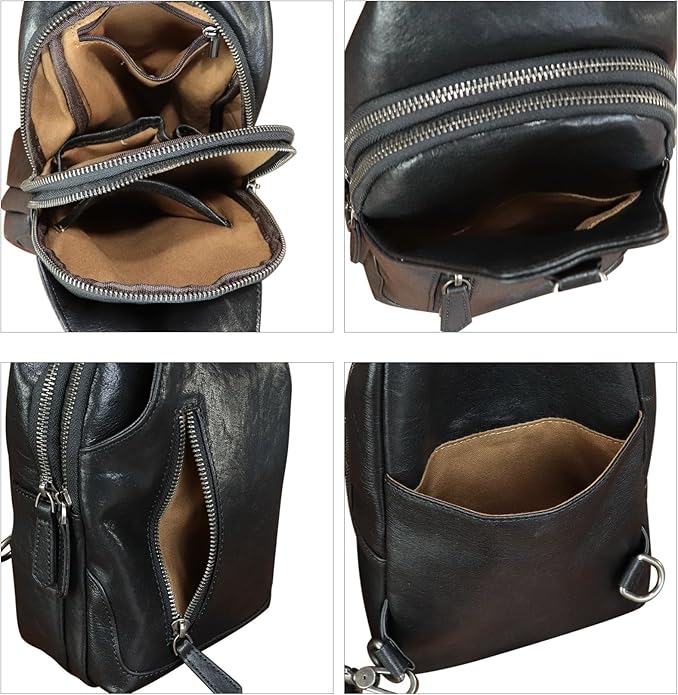 Genuine Leather Sling Bag for Women and Men Vintage Handmade Leather Sling Backpack Fashion Crossbody Bag Chest Purse