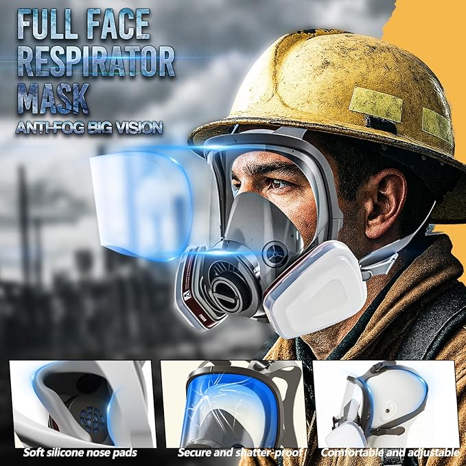 4Pack Full Face Gas Mask: Gas Masks Survival Nuclear and Chemical with 6001 & 40MM Activated Carbon Filter Full Face Respirator Mask Used for Dust Spray Machining Soldering Polishing Welding