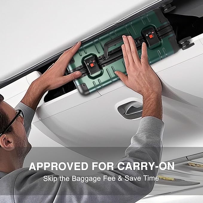 All Aluminum Carry On Luggage 22x14x9 Airline Approved,Zipperless Luggage Premium Aluminum Suitcase Luggage, Hard Shell Carry On Luggage with Spinner Wheels (dark green, 20inch)