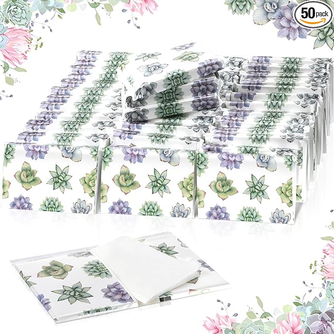 Geyee 50 Packs Facial Tissue Travel Packs Disposable Pocket Tissues for Wedding Guest Travel School Purse Home Supplies, 500 Sheets 3 Ply(Succulent)