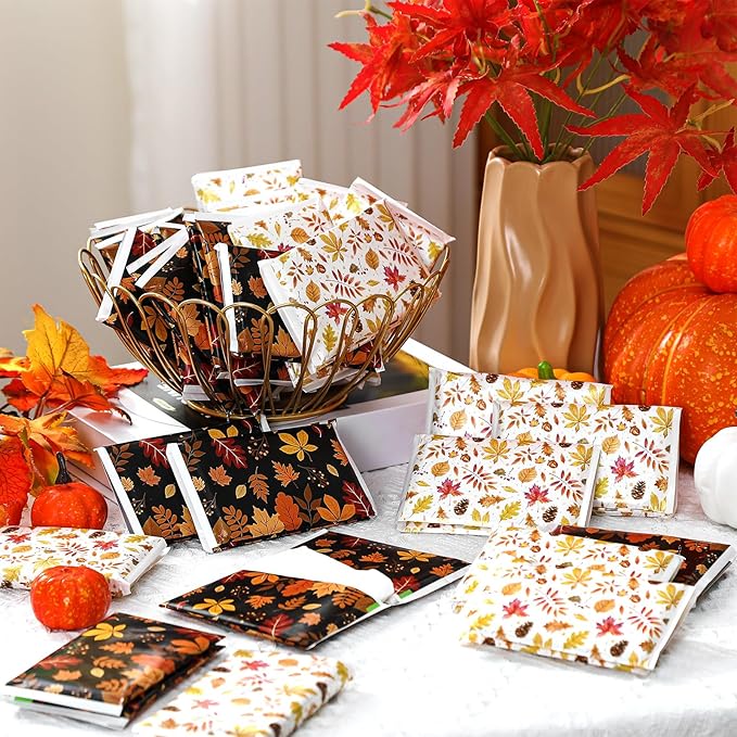 50 Pack Autumn Maple Leaf Pocket Tissues Individual Packs Fall Pocket Facial Bulk 3 Ply Wallet Travel Toilet Tissues for Thanksgiving Day Wedding Birthday Party Supplies
