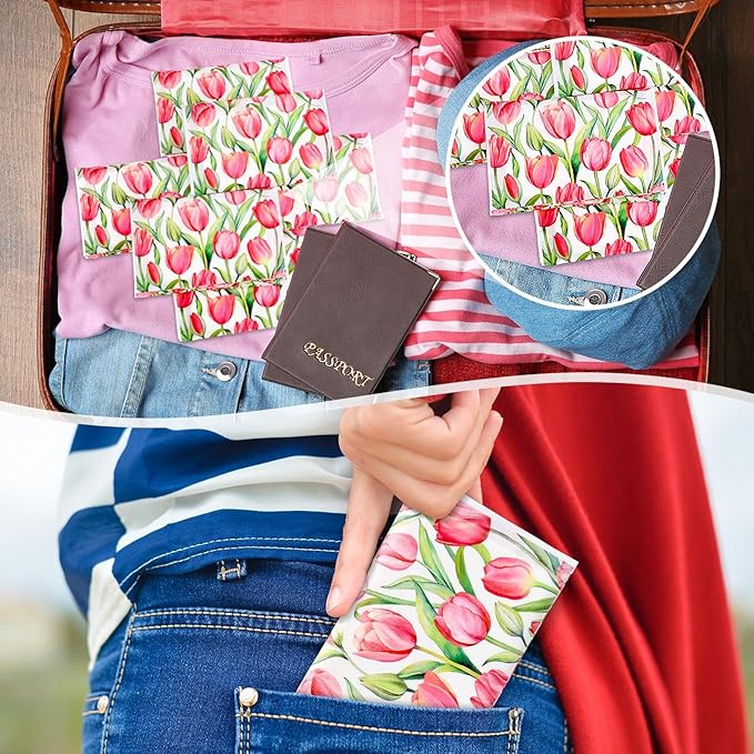 PerKoop 100 Pack Pocket Tissues Travel Slim Packs Small Facial Tissues Wallet Size Toilet Paper for Travel Guest Wedding Supplies, 4 Styles (Tulip)