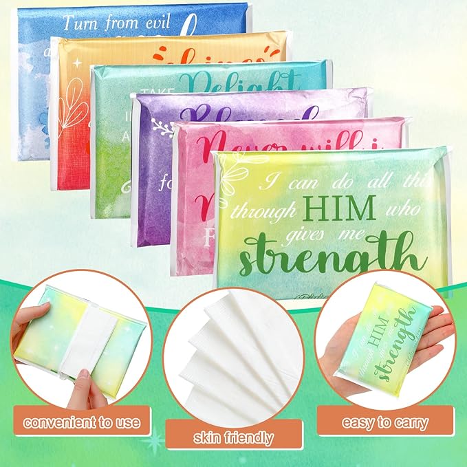 24 Packs Travel Size Tissue Pocket Slim Pack Facial 3 Ply Wallet Size Pocket Tissues for Travel Wedding Party Favors, 6 Styles(Inspirational)