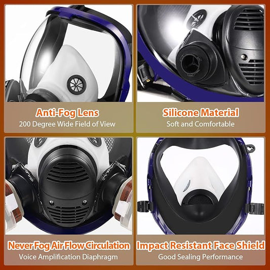 Full Face Respirator Mask with Filters, Anti-Fog Lens Anti-Gas Anti-Dust Gas Mask Against Vapours & Particles, Paint