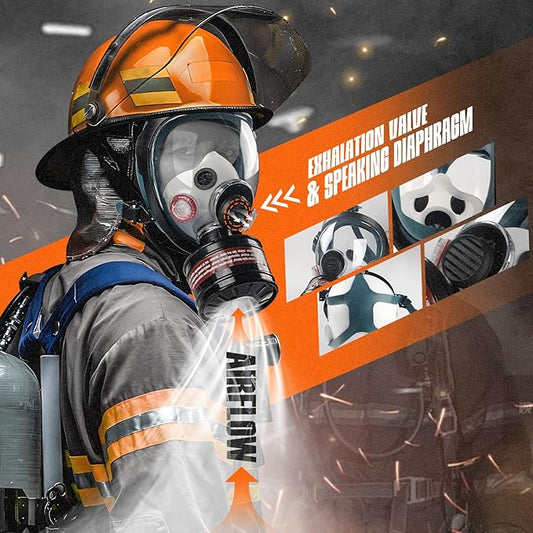 HANUU Gas Mask, Gas Masks Survival Nuclear and Chemical with 40mm Activated Carbon Filter, Tactical Full Face Respirator Mask for Gases Dust Vapors Chemicals Spray Paint Sanding Welding (4 Pack)