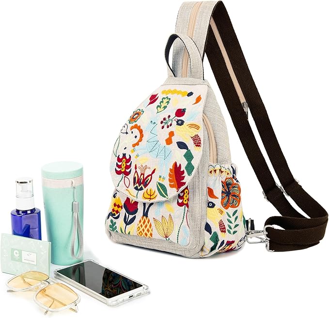 SILKAREA Vintage Embroidered Floral Ethnic Backpack for Women Handbag Shoulder Bag Mini Travel Purse (Embroidered White)