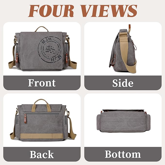 FSD.WG Satchel Messenger Bag for Men Canvas,Travel Shoulder bag 13.5" Laptop Bags