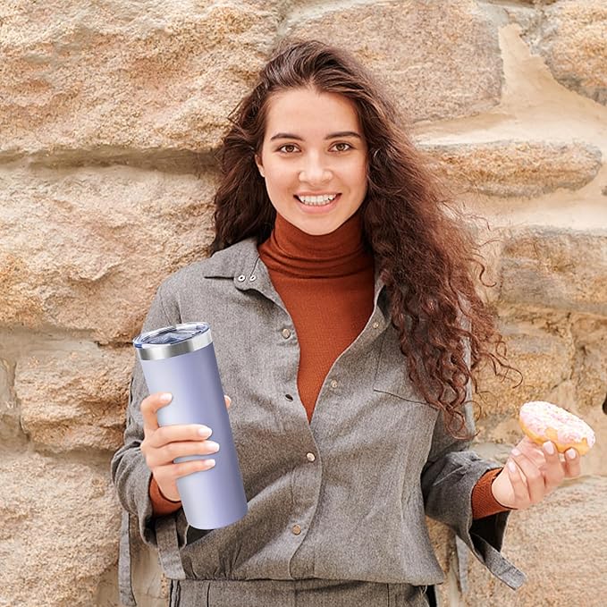 20 oz Skinny Tumbler with Lid and Straw,Stainless Steel Vacuum Insulated Tumbler Cup Double Wall Leak-proof Coffee Mug,Travel Thermal Water Tumbler for Office,Outdoor (Lavender/Cream/Pink/Baby blue)