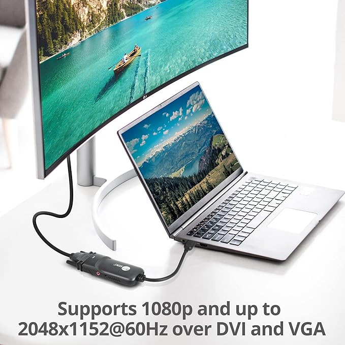 SIIG USB 3.0 to DVI Video Adapter with DVI to VGA Adapter | Quick and Easy Setup | 1080p or 2048x1152 Resolution | DisplayLink Manager Compatible, Support Windows 11, 10, Mac M1 & M2 (JU-DV0112-S3)