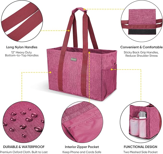 BALEINE Soft 9 Gallon Extra Large Utility Tote, Foldable Reusable Storage Bag (Berry Pink)