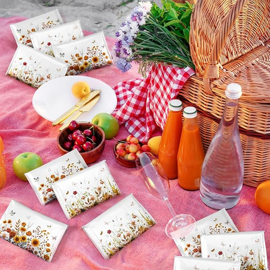 50 Pack Fall Wildflower Pocket Tissues Individual Packs Autumn Floral Pocket Facial Bulk 3 Ply Wallet Travel Toilet Tissues for Summer Thanksgiving Day Wedding Birthday Party Supplies
