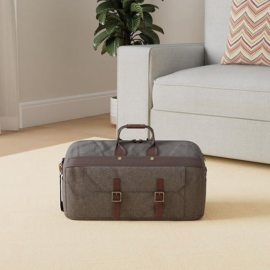 Duffle Bag for Men Waterproof Genuine Leather Canvas Travel Duffel Bags for Women Overnight Weekender Bag for Traveling