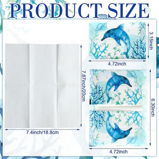 PerKoop 100 Pack Pocket Tissues Travel Slim Packs Small Facial Tissues Wallet Size Toilet Paper for Travel Guest Wedding Supplies, 4 Styles (Sea Animal)