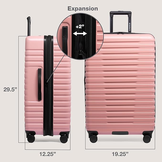 U.S. Traveler Boren Polycarbonate Hardside Rugged Travel Suitcase Luggage with 8 Spinner Wheels, Aluminum Handle, Pink, Checked-Large 30-Inch