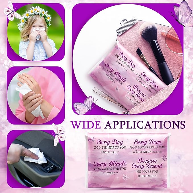 Sinmoe 60 Pack Pocket Tissues Travel Packs Christian Travel Tissues 3 Ply Pocket Size for Guests Mini Wallet Facial Napkin for Breast Cancer Wedding Xmas Graduation(Cloudy)