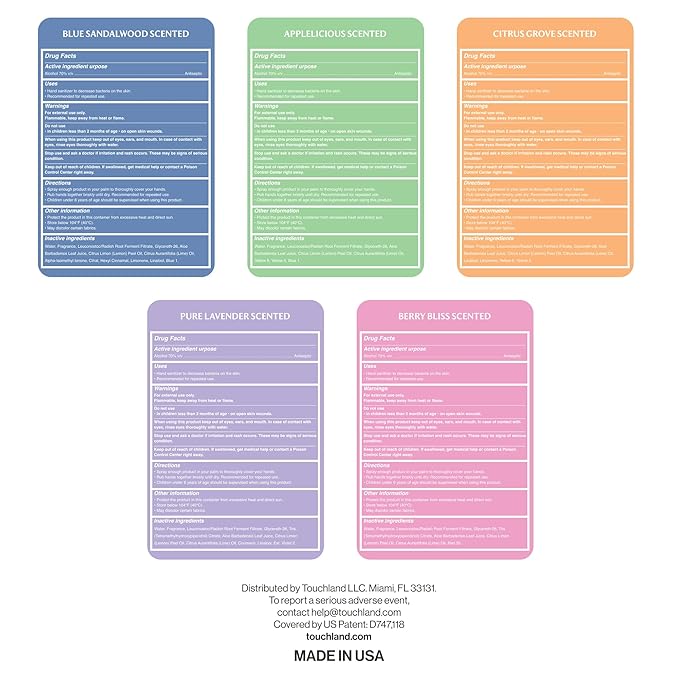 Touchland Power Mist Hydrating Hand Sanitizer Spray, TOP 5 Set (Applelicious, Sandalwood, Lavender, Berry, Citrus), 1 FL. OZ. Travel Size (Set of 5)