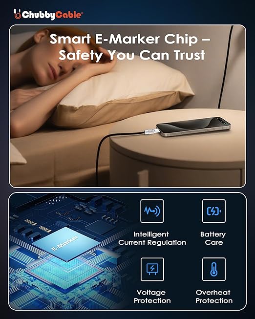 chubbycable Chubby 2.0 Fast Charging Cable Durable Soft Silicone USB C Cable 240W Extra Thick Charger Cord Compatible with iPhone 16/15 Series iPad, Black+Black, Type-C to Type-C, 9.8 FT