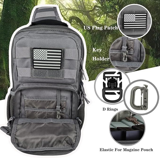 Tactical Shoulder Sling Bag, Small Chest Pack, 13L Backpack for Men Outdoor Sports, Grey