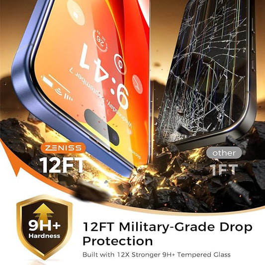NeverBreak 9H+ Hardness for iPhone 16 Plus Screen Protector 12FT Military Grade Protection (Scratch, Shatter, Drop Resistance) 16Plus Tempered Glass Full Edge Coverage Case Friendly 6.7" 2 Pack