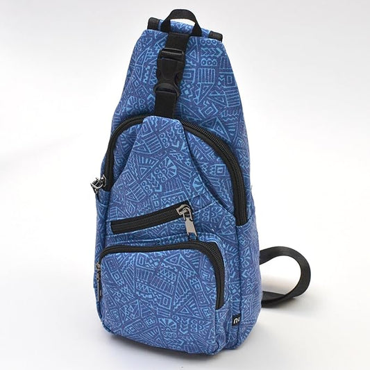 Anti-Theft Daypack Crossbody Sling Backpack, USB Charging, Lightweight Day Pack for Travel, Hiking, Everyday, Regular, Blue Aztec