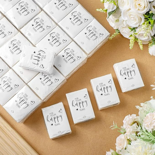 Spiareal 50 Pcs Happy Tears Tissues for Wedding Bulk 3 Ply for Your Happy Tears Wedding Tissues for Guests Pocket Paper Mini Travel Size for Party Favor Graduation