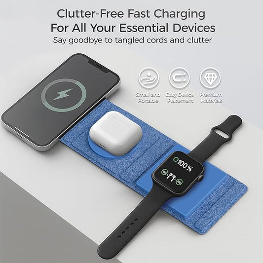 3-in-1 Magnetic Wireless Charging Station for Multiple Apple Devices – Foldable Travel Charger for iPhone 16/15/14/13/Pro/Max, Apple Watch, AirPods 4/3/2/Pro – 20W Dual Power Adapter Included