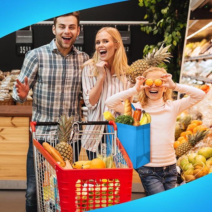 Reginary Reusable Totes Bags - 100 Pcs Non Woven Grocery Handle Bags for Shop Events & Retail Store(Sky Blue)