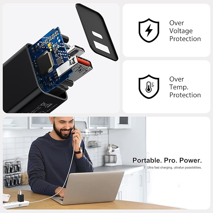 3 Pack Type C Charger, Dual Port USB C Wall Plug 20W PD & QC3.0 USB A Fast Charging Block for Samsung Galaxy S24 S23/S3+/S23 Ultra/S22/S22+/S22 FE/Note 20 Ultra/10, iPhone 16/15 Brick Box(Black)