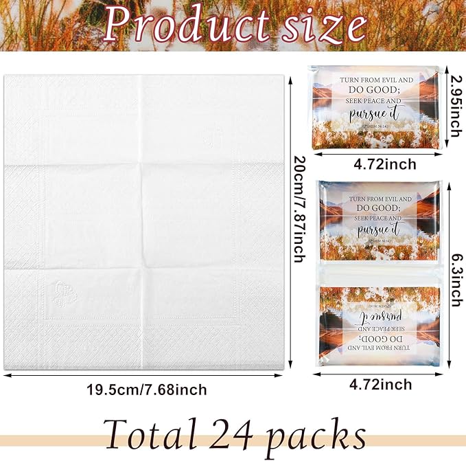 24 Packs Travel Size Tissue Pocket Slim Pack Facial 3 Ply Wallet Size Pocket Tissues for Travel Wedding Party Favors, 6 Styles(Biblical Landscape)