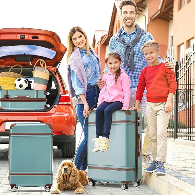 Merax Luggage Set 3 Piece Suitcase Set with Cosmetic Case Expandable Spinner Wheels Vintage Luggage Sets (Blue Green,20"+24"+28")