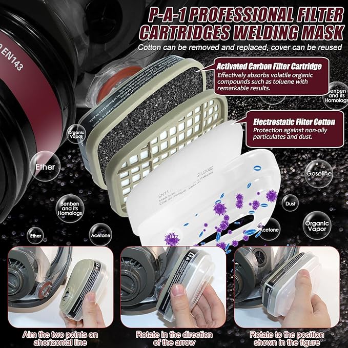 Full Face Gas Respirator Mask - Gas Masks Survival Nuclear and Chemical with Activated Carbon Filters