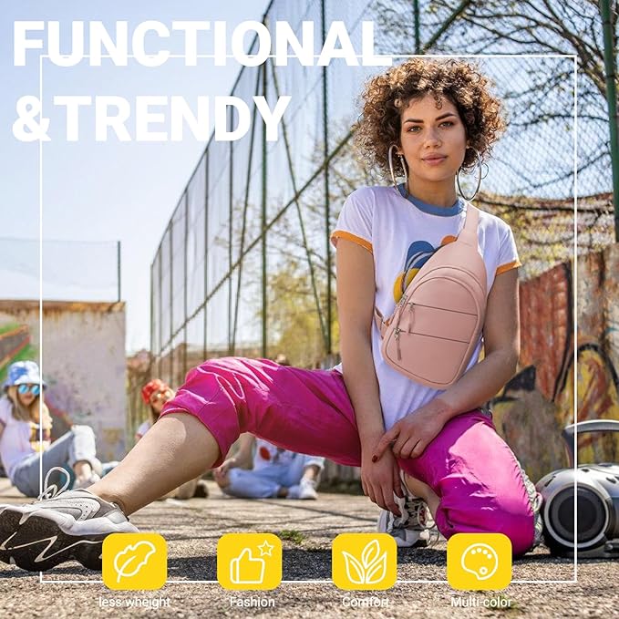 Crossbody Bags for Women, Sling Bag for Men, Small Hiking Backpack Anti Theft Lightweight for Outdoors Travel (M, Pink)